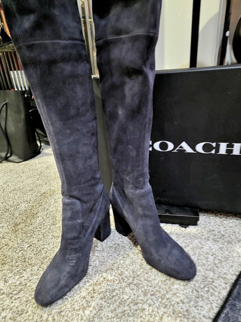 Coach Giselle OTK BT Suede Over-the-Knee Boots Blue US 9.5 NWT